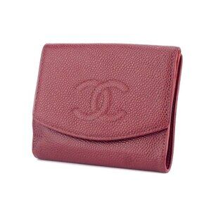 CHANEL W hook purse here mark Bordeaux caviar skin Authentic used T17654